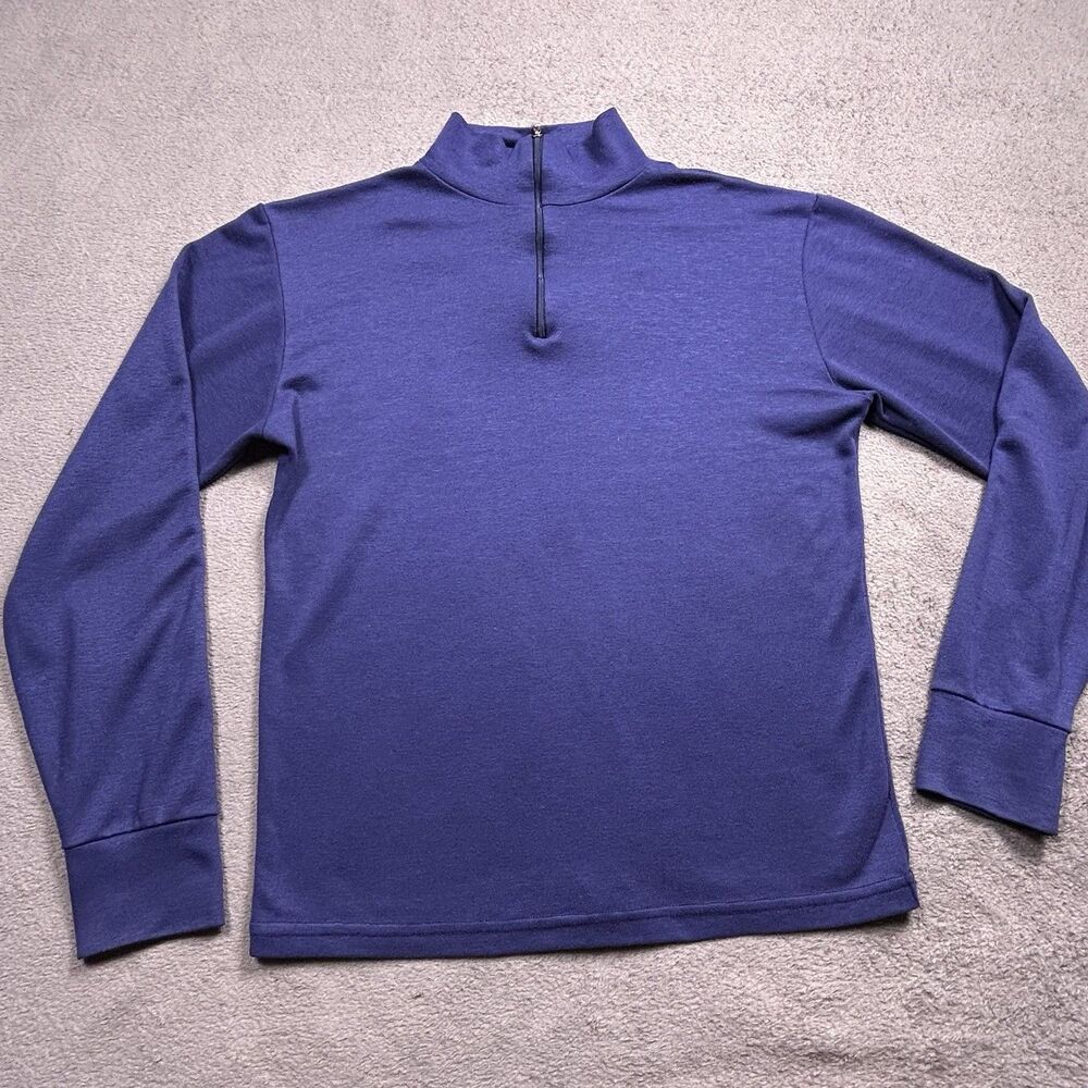 L.L. Bean Half Zip Mock Neck Top Womens M Vintage Blue Gorpcore USA Made